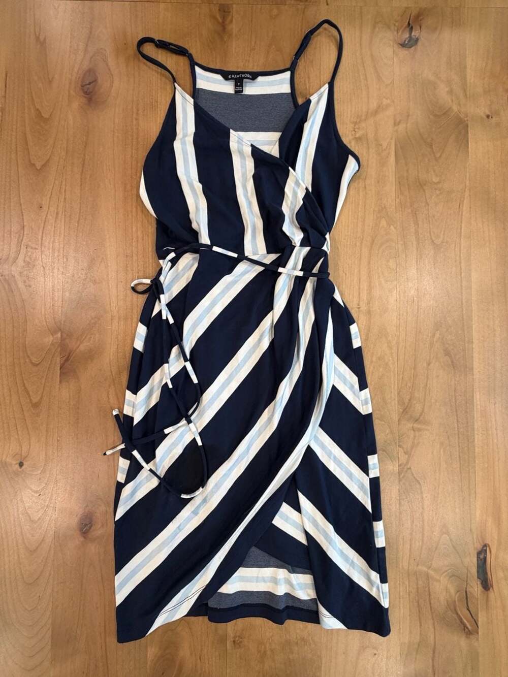 41 Hawthorn Navy Blue Striped Knit Wrap Midi Dress Size M